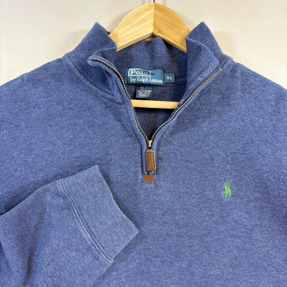 Polo Ralph Lauren Quarter Zip Pullover Mens XL Blue Green Pony Cotton Sweater